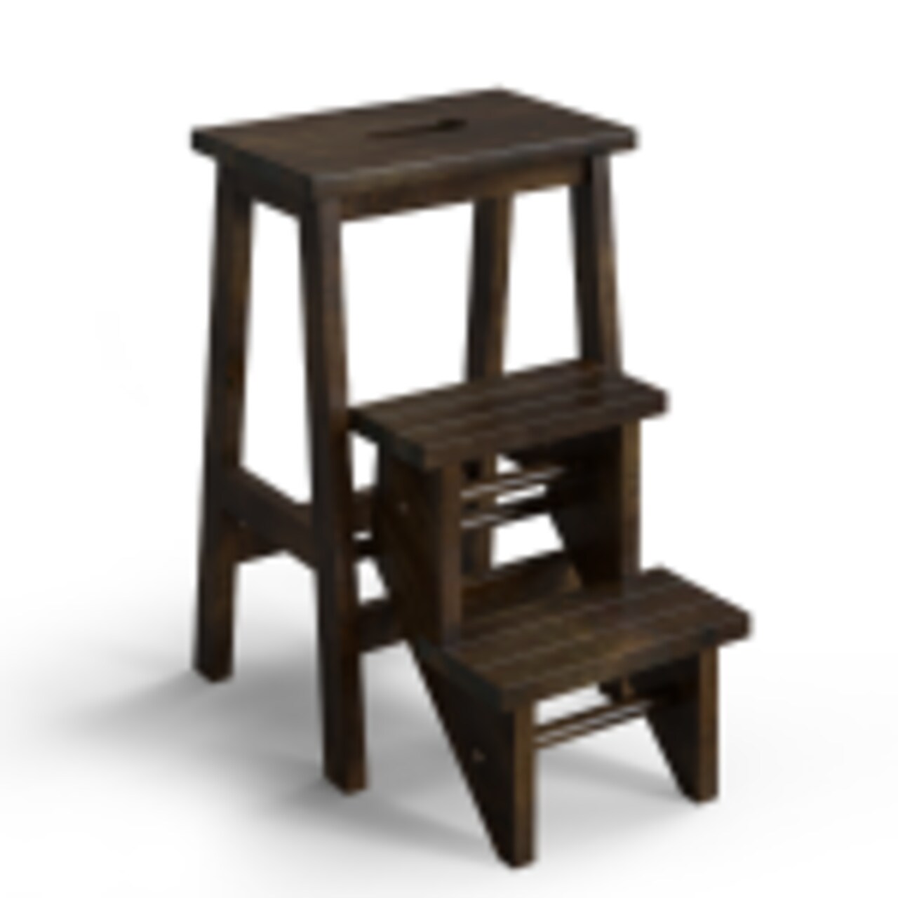 3-in-1 Rubber Wood Step Stool with Handle Anti-Slip Wide Pedals